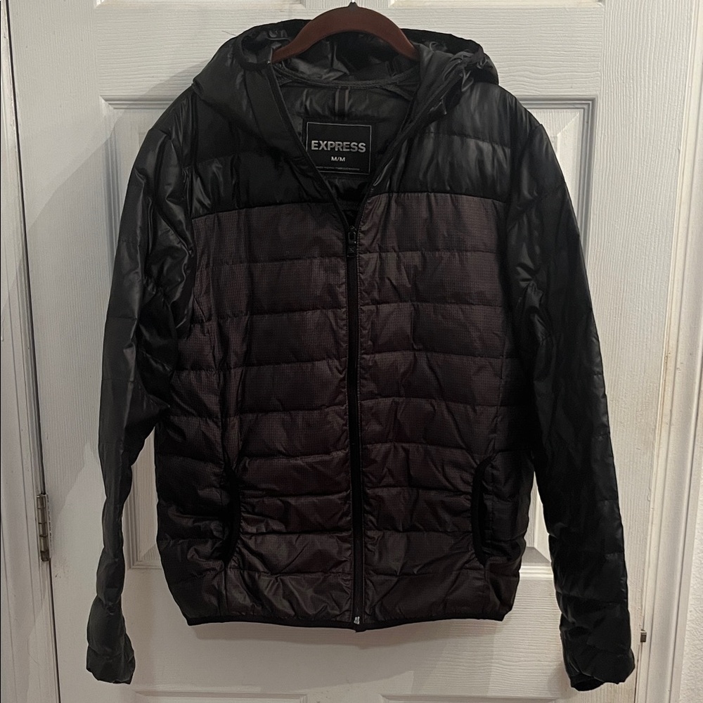 Express Men's Dark Puffer Jacket with Hood